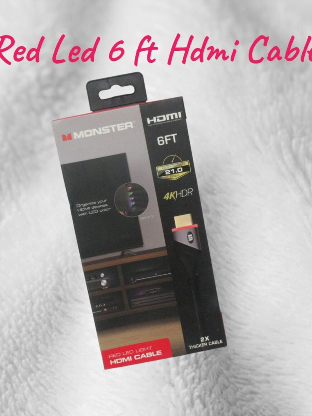 Monster 6ft High Speed 4K HDR HDMI Cable with Built-in Red LED Light New in Box